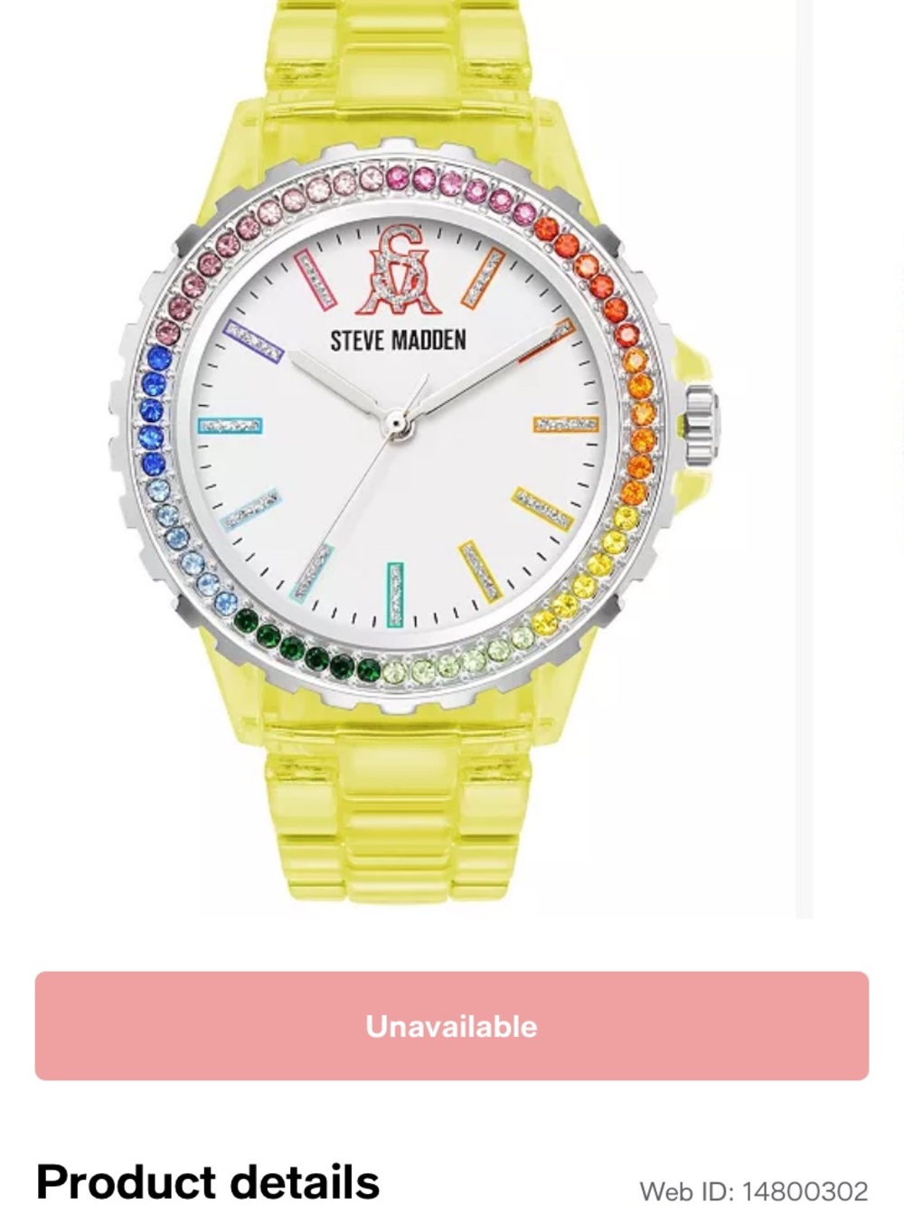 Steve Madden Neon Yellow  Watch with Multicolor Crystal Bezel
